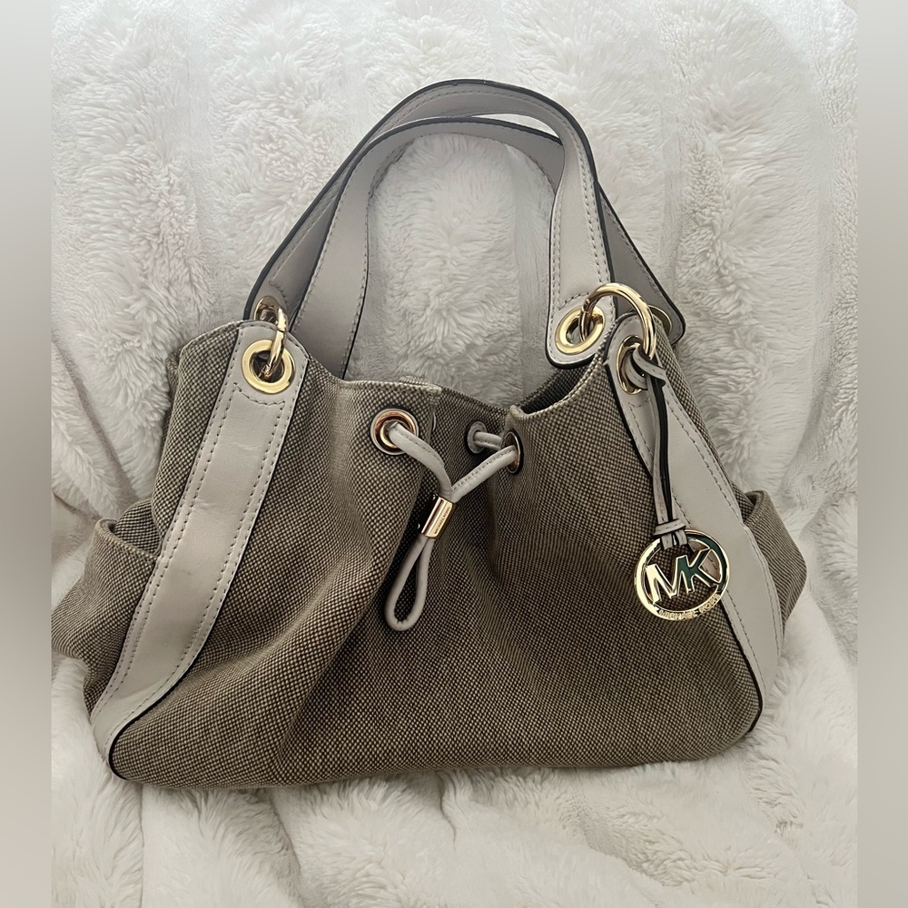 Michael Kors tan & white purse